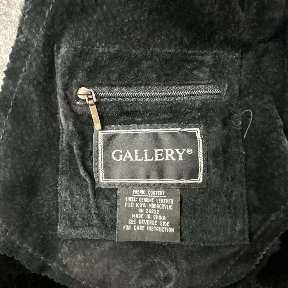 Gallery Genuine Suede Leather Coat Womens Sz M Black Faux Fur Lining & Trim Warm - Picture 7 of 12